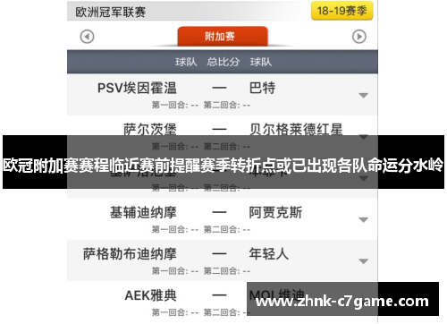 欧冠附加赛赛程临近赛前提醒赛季转折点或已出现各队命运分水岭 欧冠附加赛赛程临近赛前提醒赛季转折点或已出现各队命运分水岭